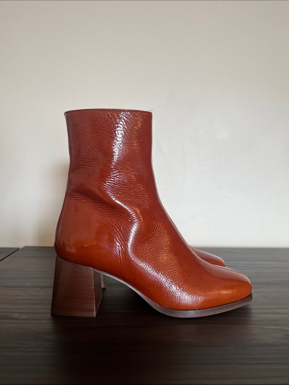 Sézane Axelle Patent Camel Ankle Boots Sz 6 - Picture 4 of 15